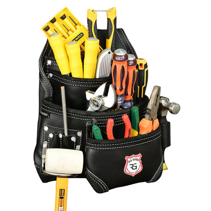 Leather Tool Belt Pouch 8-Pocket – Durable Tool Pouch Organizer for Carpenters & Construction (Black, Standard)