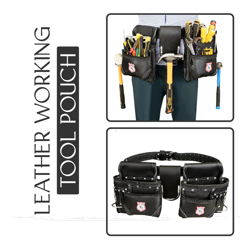 10-Pocket Heavy-Duty Leather Tool Belt – Multipurpose Carpenter, Electrician, & Construction Tool Organizer